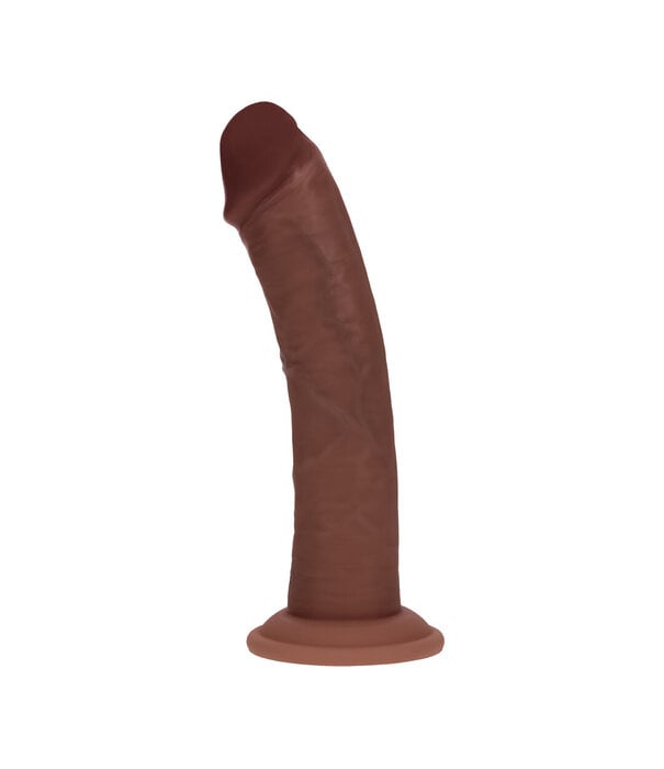 RealRock by Shots Dual Density Silicone Gebogen Realistische Vibrerende Dildo met Zuignap - 8 / 20,3 cm - Bruin