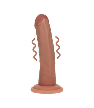 Dual Density Silicone Gebogen Realistische Vibrerende Dildo met Zuignap - 6 / 15,5 cm - Tan