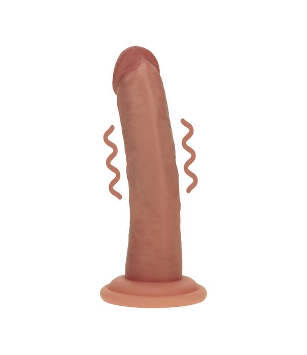 RealRock by Shots Dual Density Silicone Gebogen Realistische Vibrerende Dildo met Zuignap - 6 / 15,5 cm - Tan