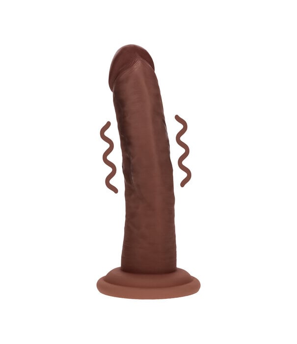 RealRock by Shots Dual Density Silicone Gebogen Realistische Vibrerende Dildo met Zuignap - 6 / 15,5 cm - Bruin