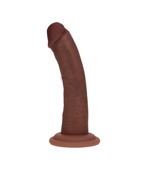 RealRock by Shots Dual Density Silicone Gebogen Realistische Vibrerende Dildo met Zuignap - 6 / 15,5 cm - Bruin