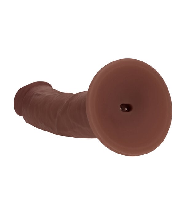 RealRock by Shots Dual Density Silicone Gebogen Realistische Vibrerende Dildo met Zuignap - 6 / 15,5 cm - Bruin