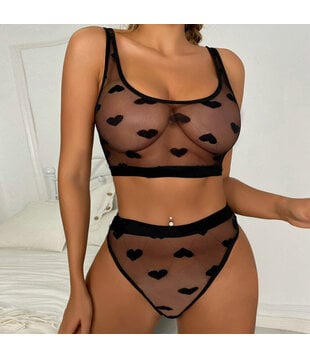 Transparante Kant Hart Twee Delige Set - L/XL - Zwart