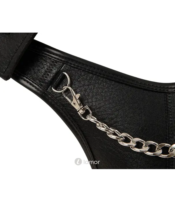* SVENJOYMENT Svenjoyment heren riostring zwart imitatieleer met afneembare ketting SJ2111810