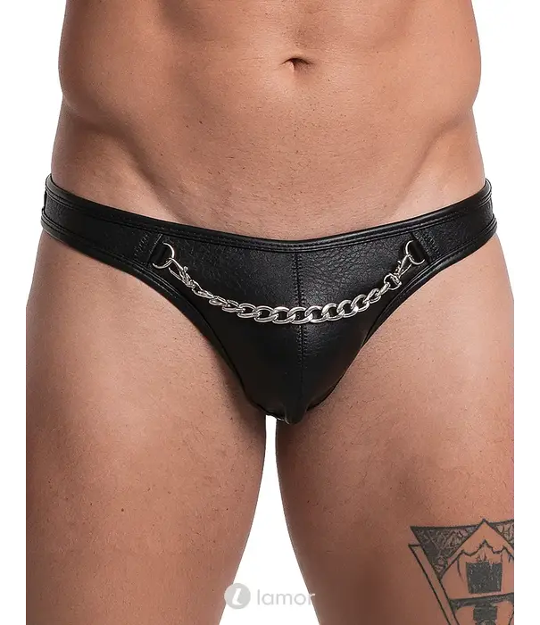 * SVENJOYMENT Svenjoyment heren riostring zwart imitatieleer met afneembare ketting SJ2111810