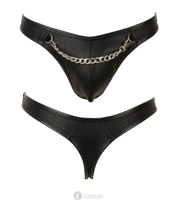 * SVENJOYMENT Svenjoyment heren riostring zwart imitatieleer met afneembare ketting SJ2111810