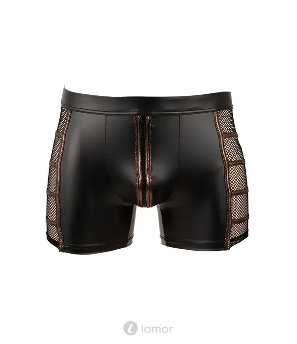 * NEK NEK heren wetlook broek zwart met mesh, bronskleurige strepen en ritssluiting NK2133610