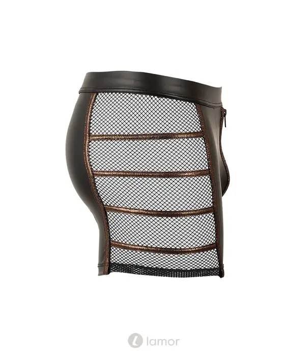 * NEK NEK heren wetlook broek zwart met mesh, bronskleurige strepen en ritssluiting NK2133610