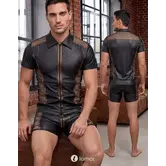 NEK heren wetlook shirt zwart met mesh, bronskleurige details en ritssluiting NK2162067