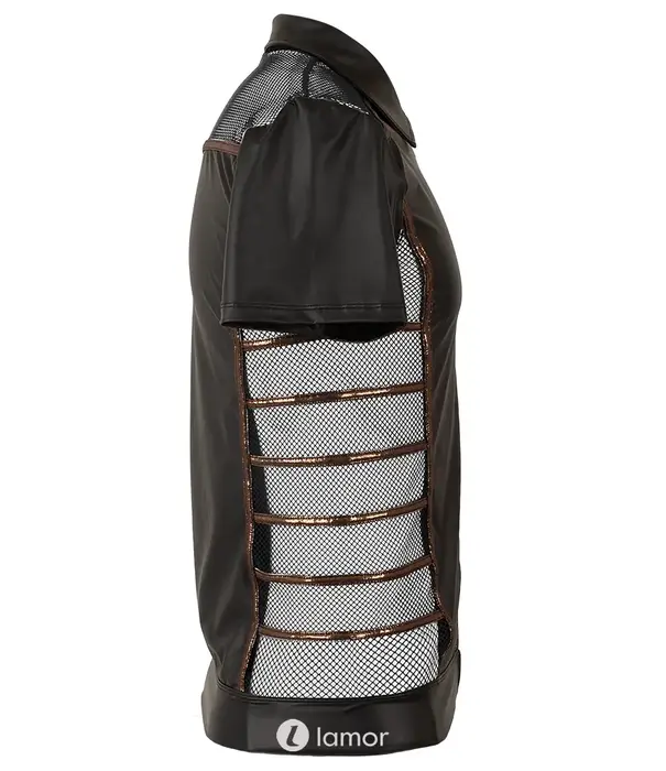 * NEK NEK heren wetlook shirt zwart met mesh, bronskleurige details en ritssluiting NK2162067