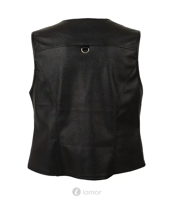 * SVENJOYMENT Svenjoyment heren biker gilet zwart imitatieleer met afneembare ketting en zilverkleurige details SJ2162113