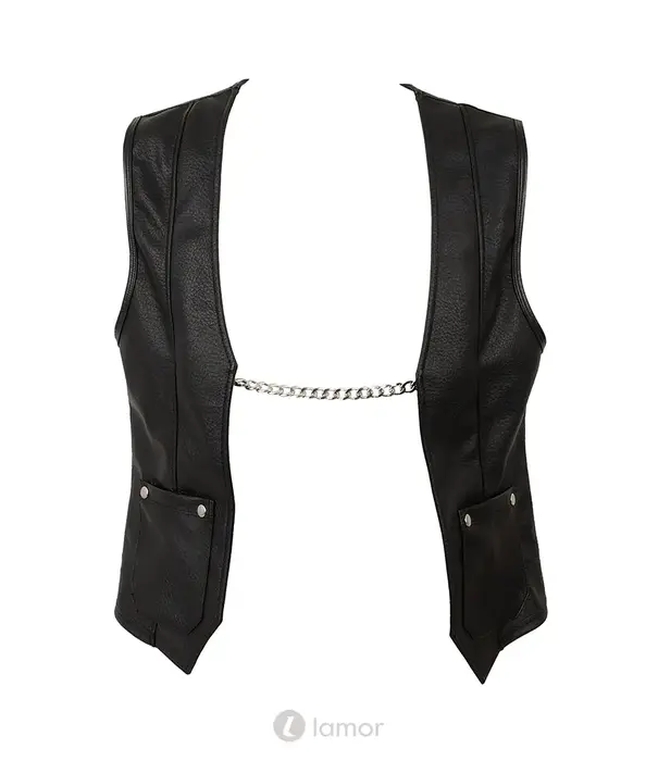 * SVENJOYMENT Svenjoyment heren biker gilet zwart imitatieleer met afneembare ketting en zilverkleurige details SJ2162113