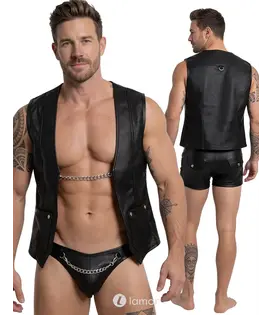 Biker gilet imitatieleer zwart, SJ2162113