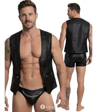 Biker gilet imitatieleer zwart, SJ2162113