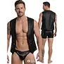 Svenjoyment heren biker gilet zwart imitatieleer met afneembare ketting en zilverkleurige details SJ2162113
