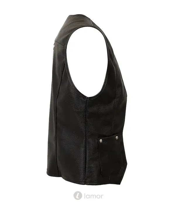 * SVENJOYMENT Svenjoyment heren biker gilet zwart imitatieleer met afneembare ketting en zilverkleurige details SJ2162113