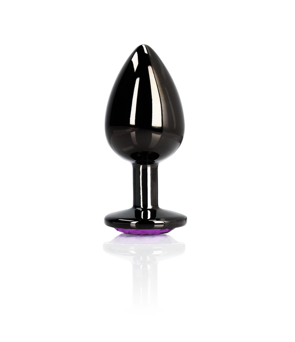 Ouch! by Shots Heart Gem Butt Plug - Medium - Gunmetal/Amethist Paars
