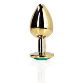 Ronde Edelsteen Butt Plug - Klein - Goud/Emerald Groen