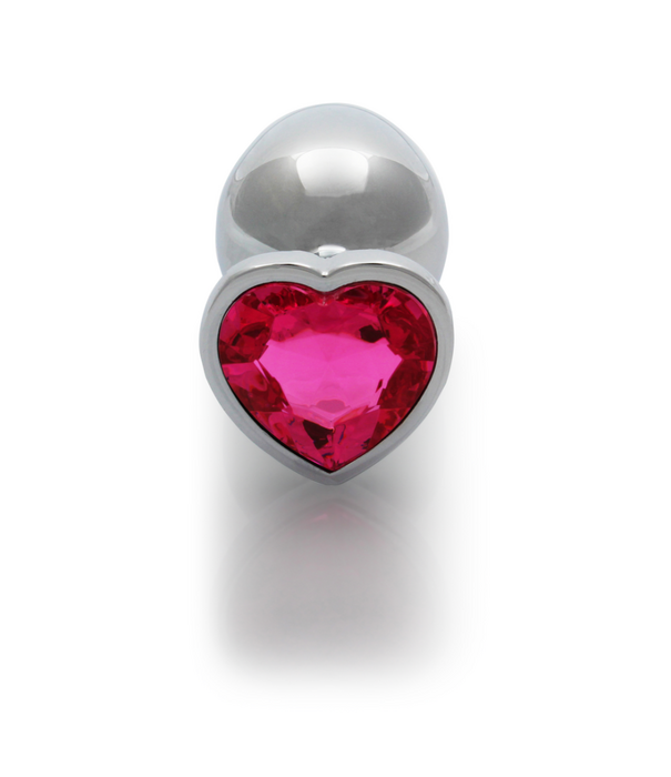 Ouch! by Shots Hartje Gem Buttplug - Groot - Zilver/Rubellite Roze