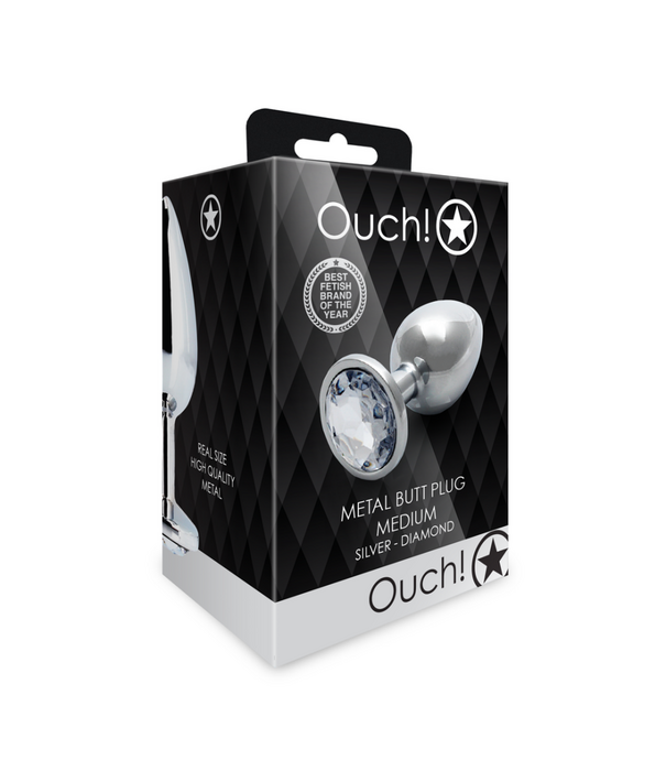 Ouch! by Shots Ronde Gem Butt Plug - Medium - Zilver/Diamant