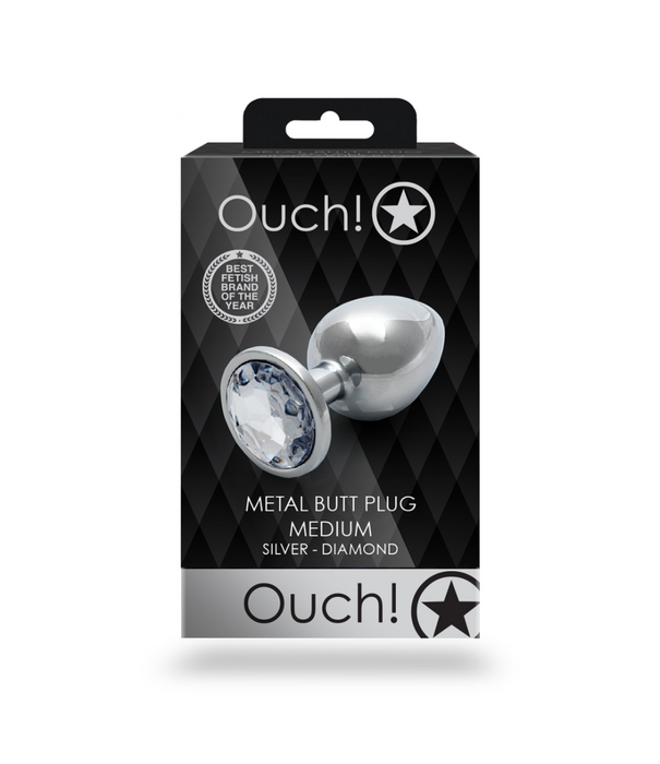 Ouch! by Shots Ronde Gem Butt Plug - Medium - Zilver/Diamant