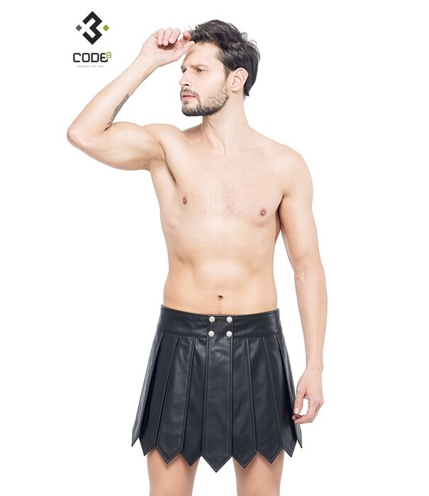 * Code8 by XXX COLLECTION Heren gladiatorrok zwart in lederlook met  panelen en drukknoopsluiting CE-6001