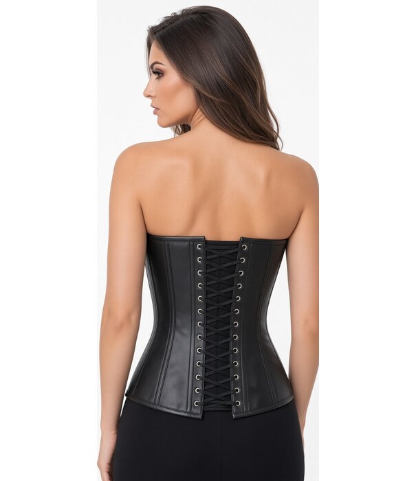 * SOLEIL  by XXX COLLECTION Zwart dameskorset van echt leer met sweetheart halslijn en metalen haaksluiting