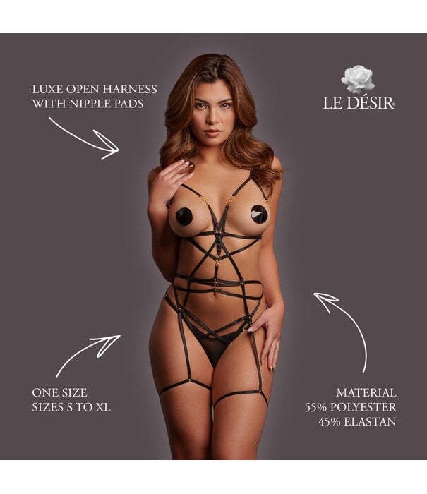 Le Désir by Shots Luxe Open Harness with Nipple Pads - One Size - Black