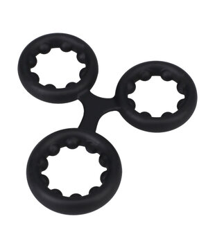 Silicone Triple Stamina Cockring with Metal Beads - Black