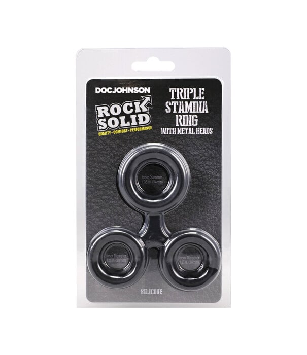 Doc Johnson Silicone Triple Stamina Cockring with Metal Beads - Black
