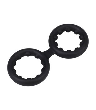 Silicone Double Stamina Cockring with Metal Beads - Black