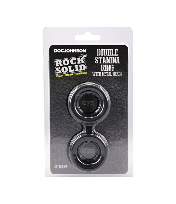 Doc Johnson Silicone Double Stamina Cockring with Metal Beads - Black