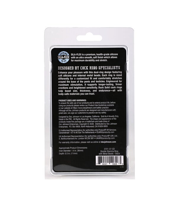 Doc Johnson Silicone Double Stamina Cockring with Metal Beads - Black