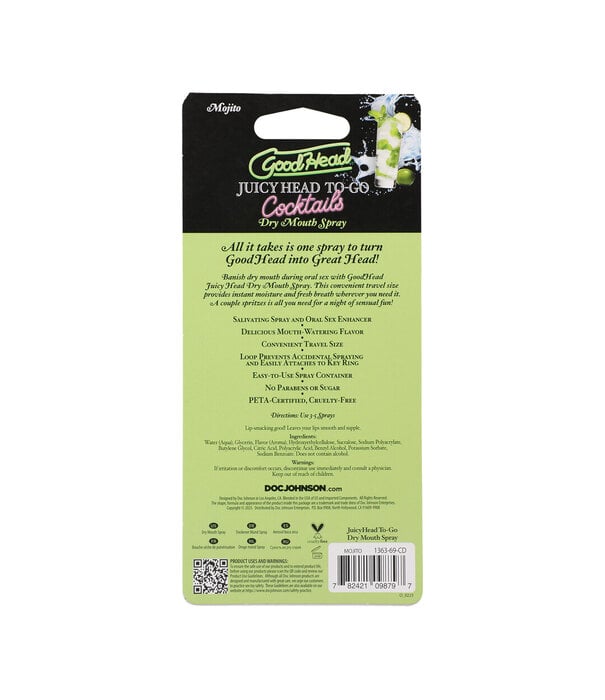 Doc Johnson Juicy Head - Cocktails - Dry Mouth Spray To-Go - Mojito - 0.3 fl oz / 9 ml