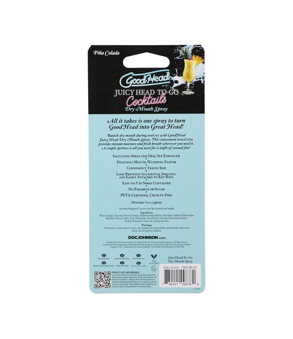 Doc Johnson Juicy Head - Cocktails - Dry Mouth Spray To-Go - Pina Colada - 0.3 fl oz / 9 ml