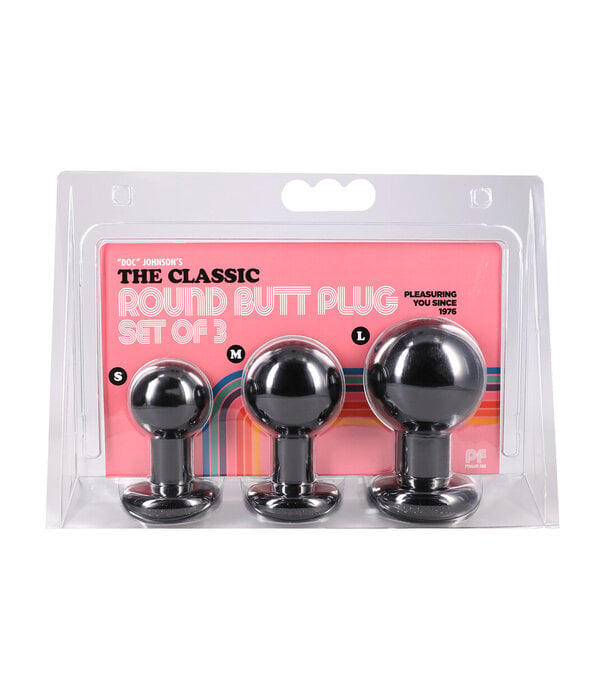 Doc Johnson The Classic - Round Butt Plug - 3 Piece Set - Black