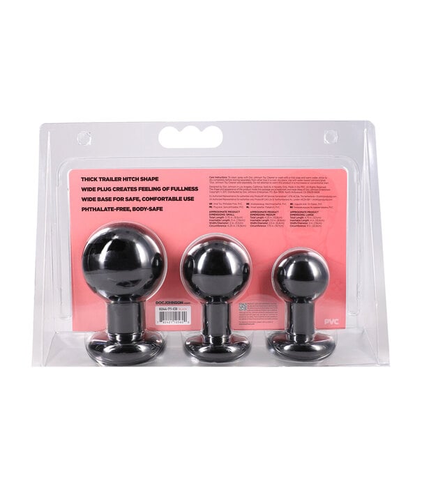 Doc Johnson The Classic - Round Butt Plug - 3 Piece Set - Black