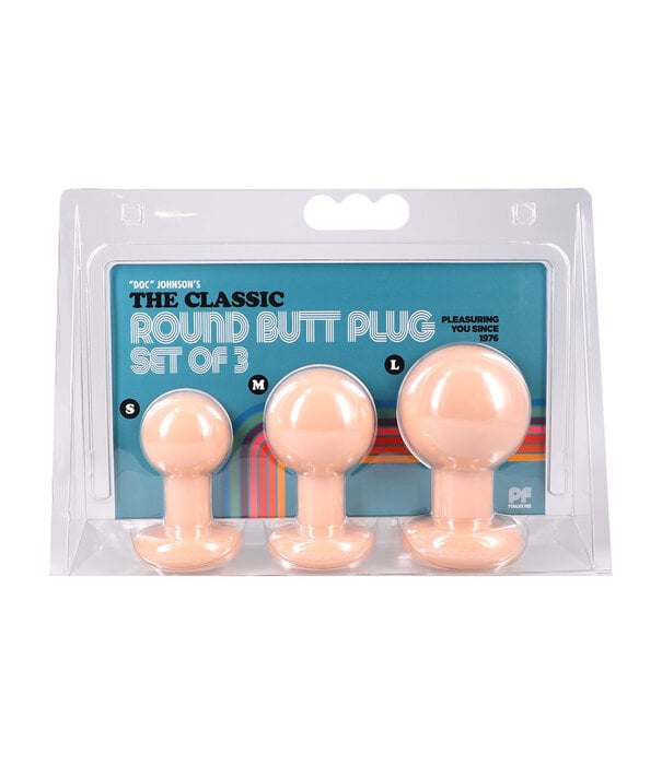 Doc Johnson The Classic - Round Butt Plug - 3 Piece Set - Cream
