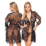 Cottelli LINGERIE korte kanten kimono zwart met 3/4 mouwen en string CC27607111951