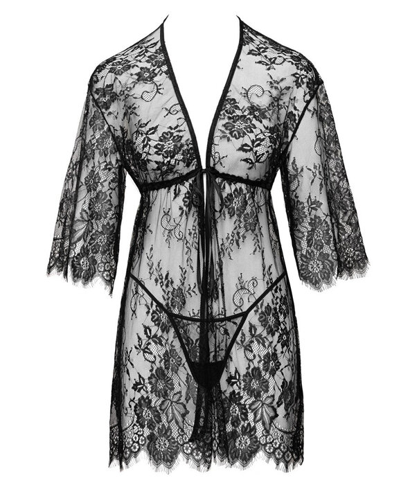 * COTTELLI  Cottelli LINGERIE korte kanten kimono zwart met 3/4 mouwen en string CC27607111951