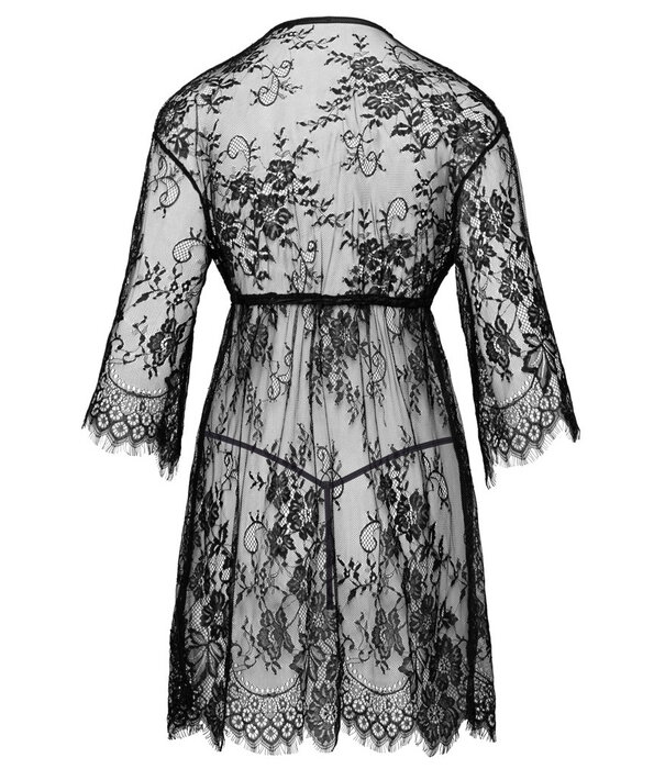 * COTTELLI  Cottelli LINGERIE korte kanten kimono zwart met 3/4 mouwen en string CC27607111951