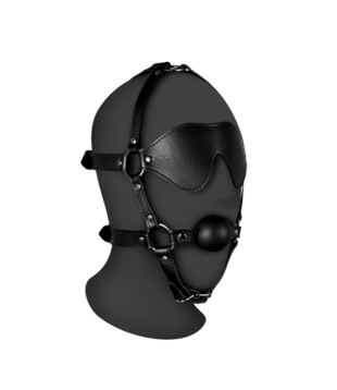 Blindfolded Head Harness met Solid Ball Gag - Zwart