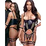 Cottelli BONDAGE open cup jarretel body zwart met open kruis, dijbanden en zachte manchetten CC2645211