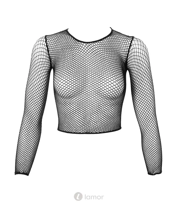 * COTTELLI  Fantasy by Cottelli transparant net shirt zwart met 3/4 mouwen CC2251574