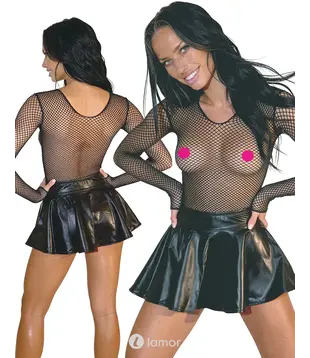 Net shirt zwart met 3/4 mouwen, CC2251574