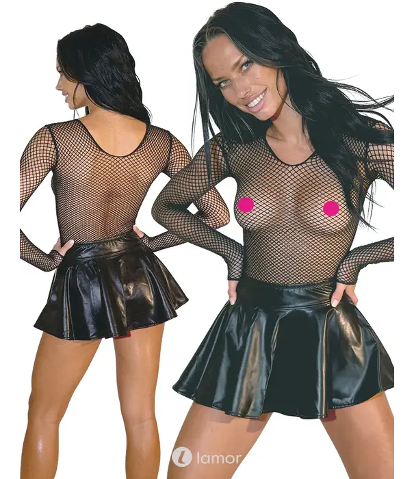 * COTTELLI  Fantasy by Cottelli transparant net shirt zwart met 3/4 mouwen CC2251574