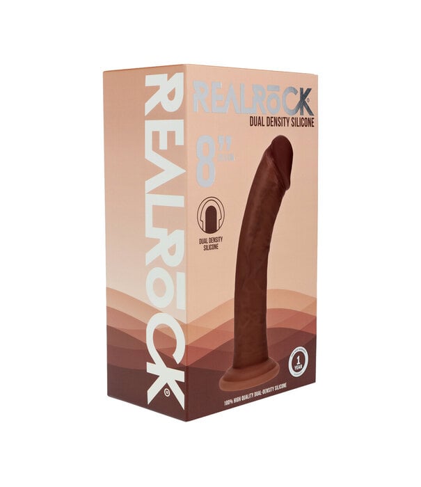 RealRock by Shots Dual Density Silicone Gebogen Realistische Dildo met Zuignap - 8 / 20,5 cm - Bruin