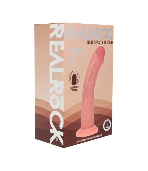 RealRock by Shots Dual Density Silicone Gebogen Realistische Dildo met Zuignap - 7 / 18,5 cm - Vlees