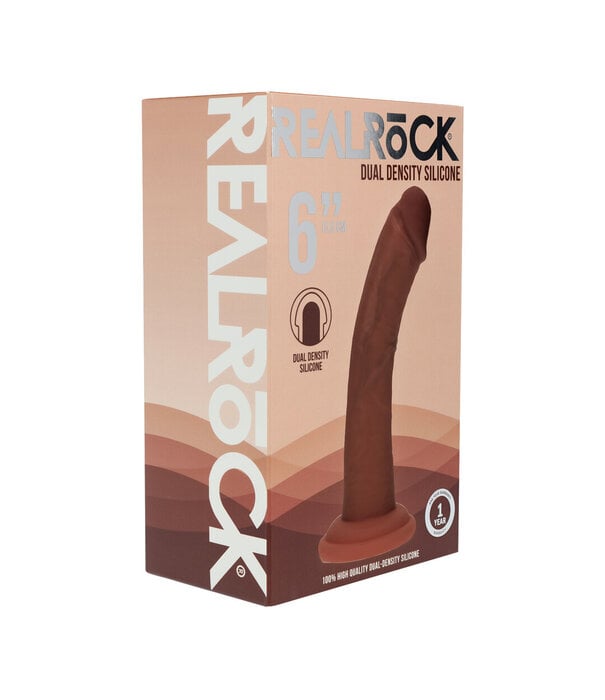 RealRock by Shots Dual Density Siliconen Gebogen Realistische Dildo met Zuignap - 6 / 15,5 cm - Bruin