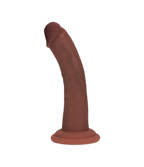RealRock by Shots Dual Density Siliconen Gebogen Realistische Dildo met Zuignap - 6 / 15,5 cm - Bruin